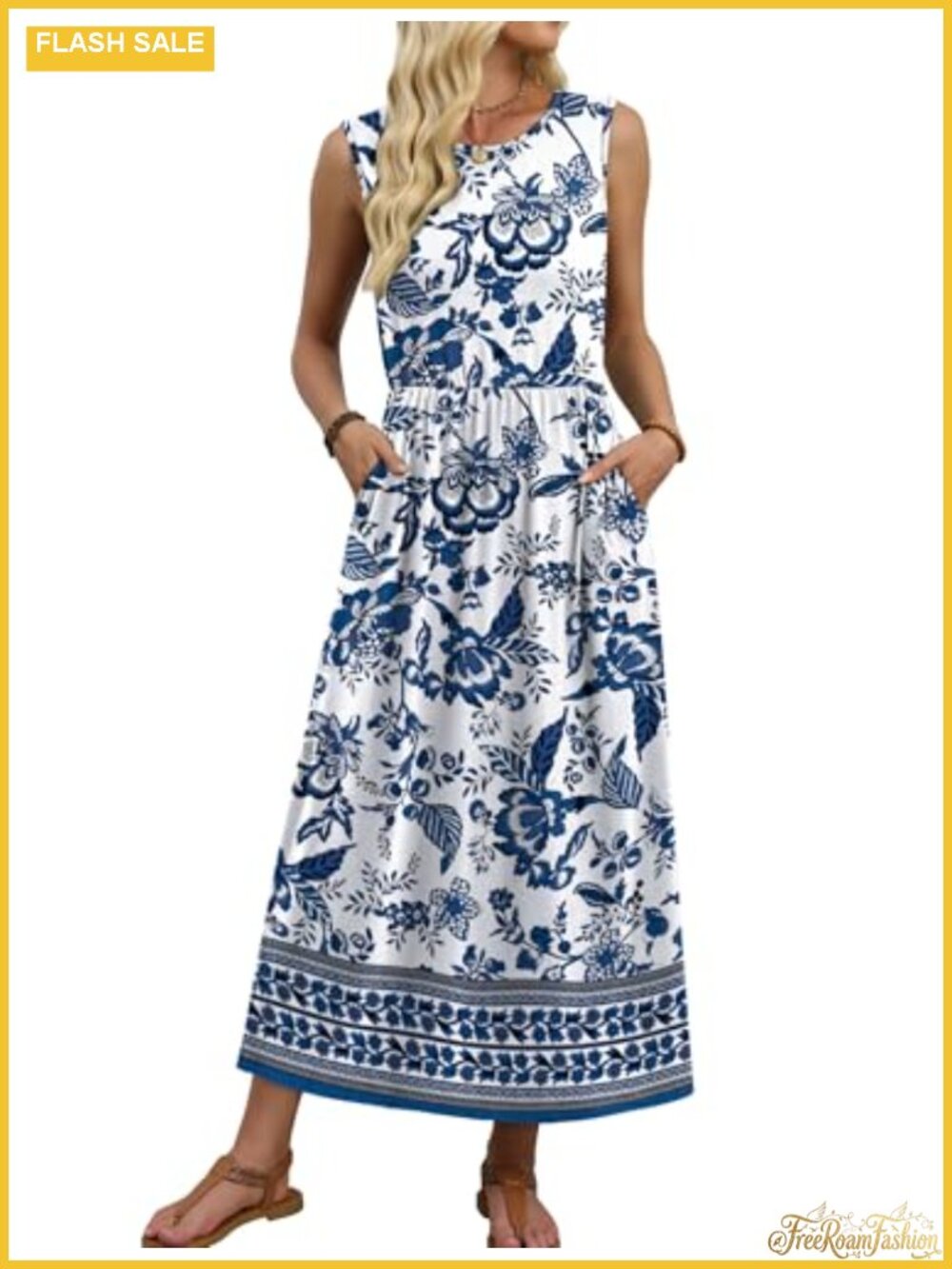 Maxi Dress with Pockets Sleeveless A-Line Sundress Flowy Lightweight